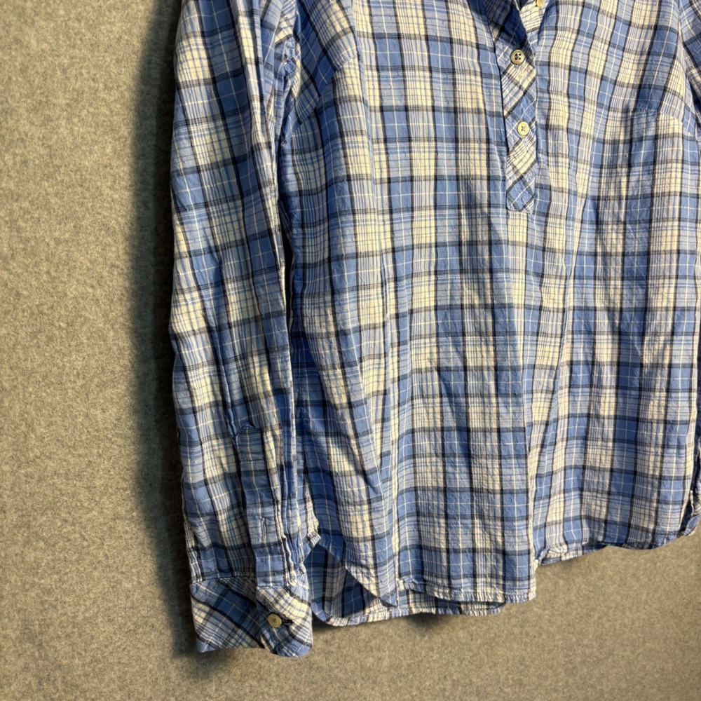 Talbots Plaid Popover Blouse Women's Small Blue 100% Cotton Ruffle Collar Top - Picture 8 of 9